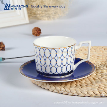 Blanco elegancia hueso china taza de café y platillos para café